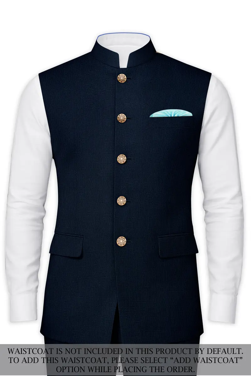 Firefly Blue Premium Cotton Cross Placket Bandhgala Suit 15