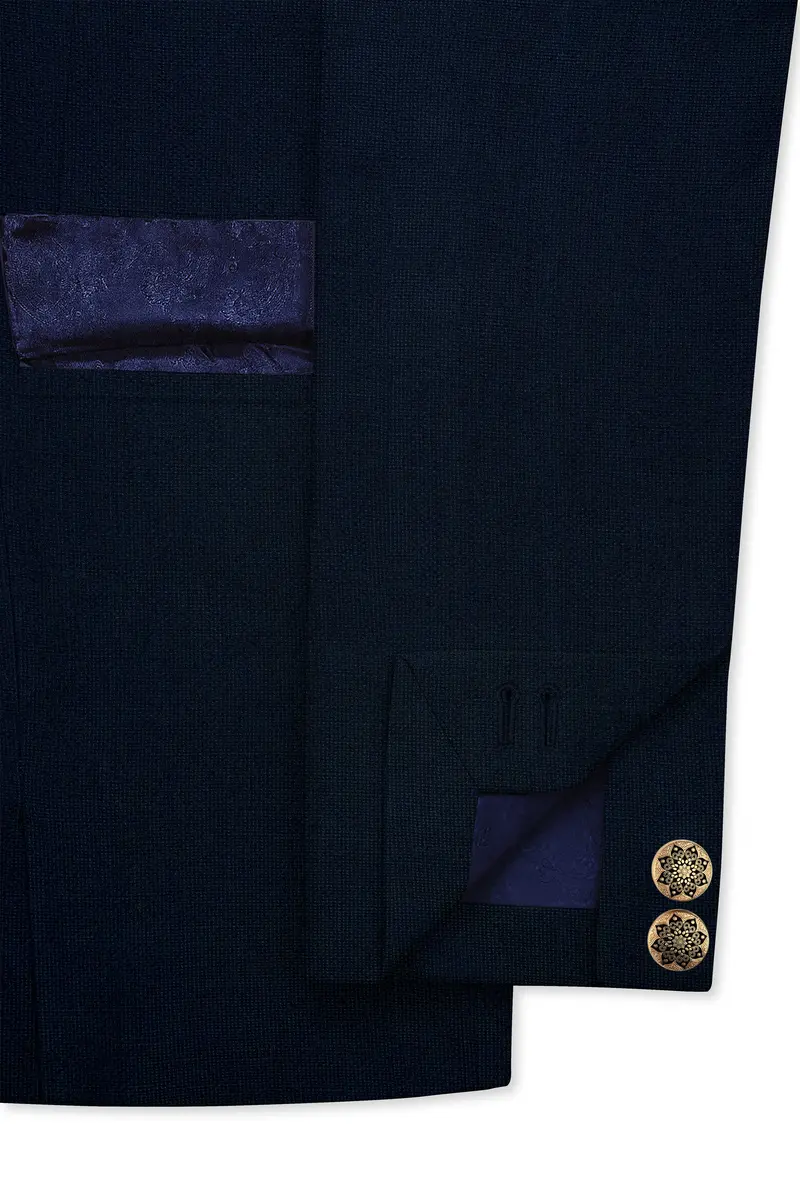 Firefly Blue Premium Cotton Cross Placket Bandhgala Suit 6