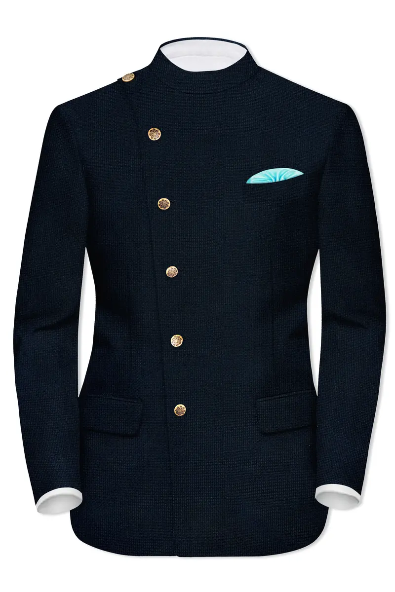 Firefly Blue Premium Cotton Cross Placket Bandhgala Suit 9
