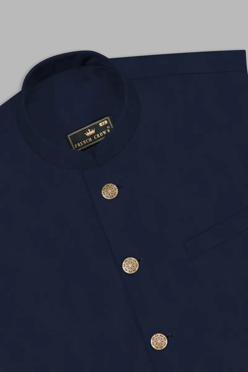 Firefly Blue Solid Wool Rich Cross Placket Bandhgala Suit 17