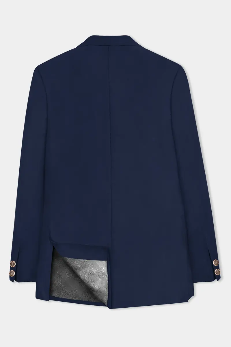 Firefly Blue Solid Wool Rich Cross Placket Bandhgala Suit 8