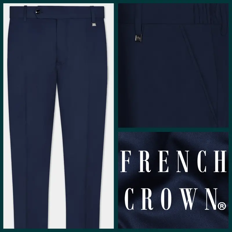 Firefly Blue Solid Wool Rich Pant 1
