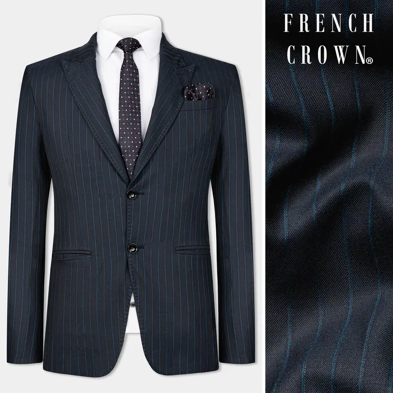 Firefly Blue Striped Wool Rich Blazer 1