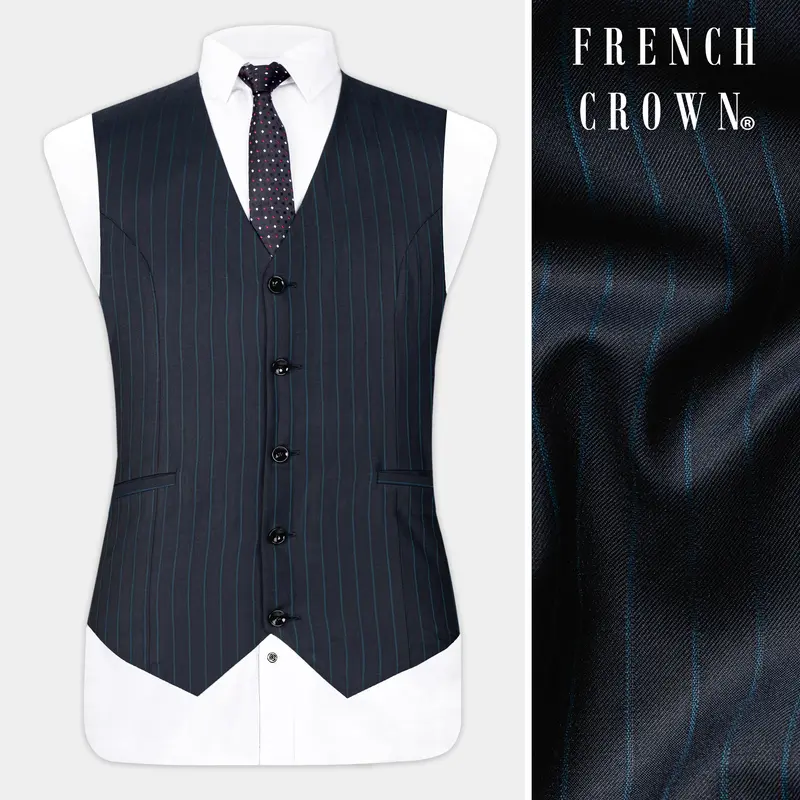 Firefly Blue Striped Wool Rich Waistcoat 1