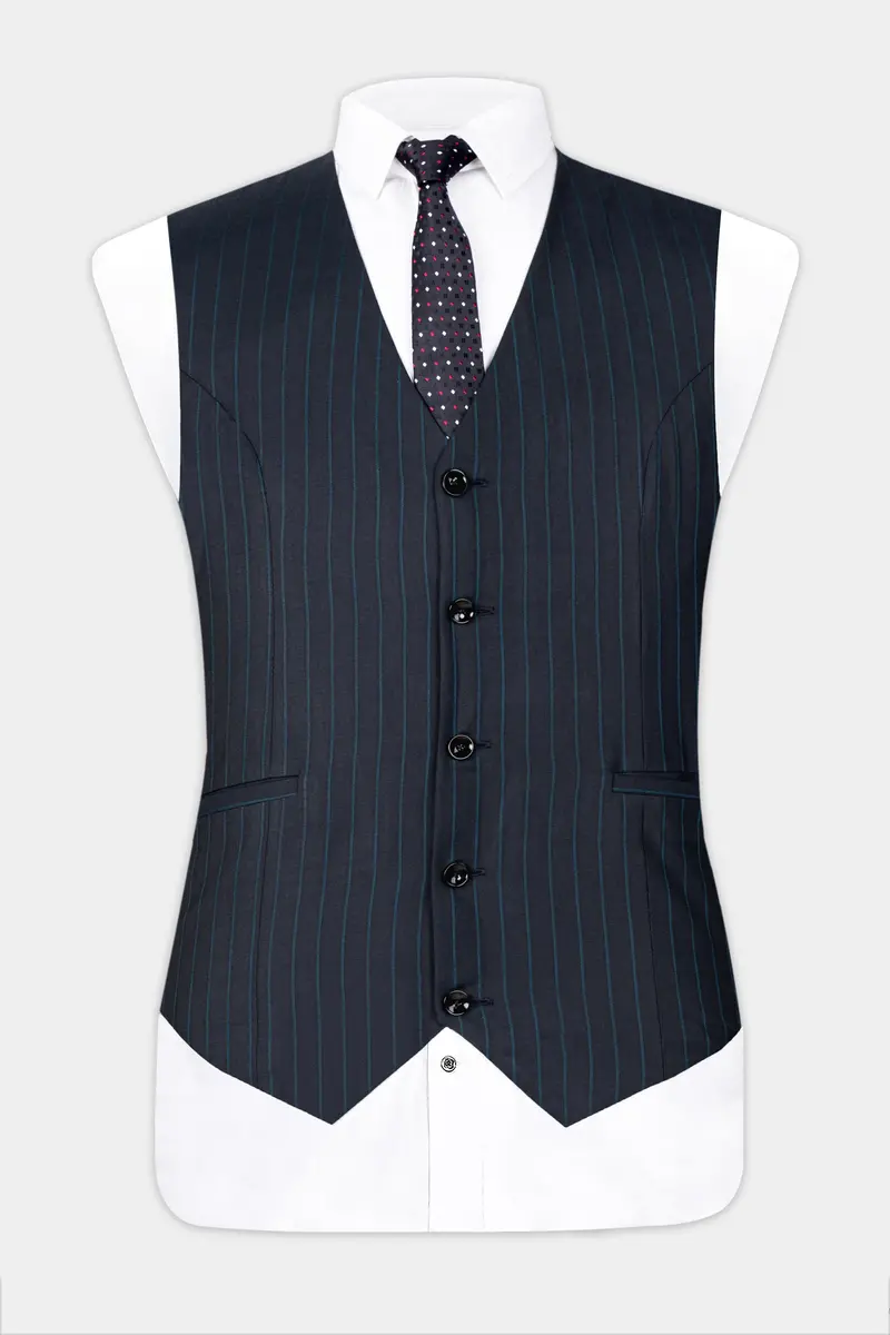 Firefly Blue Striped Wool Rich Waistcoat 2