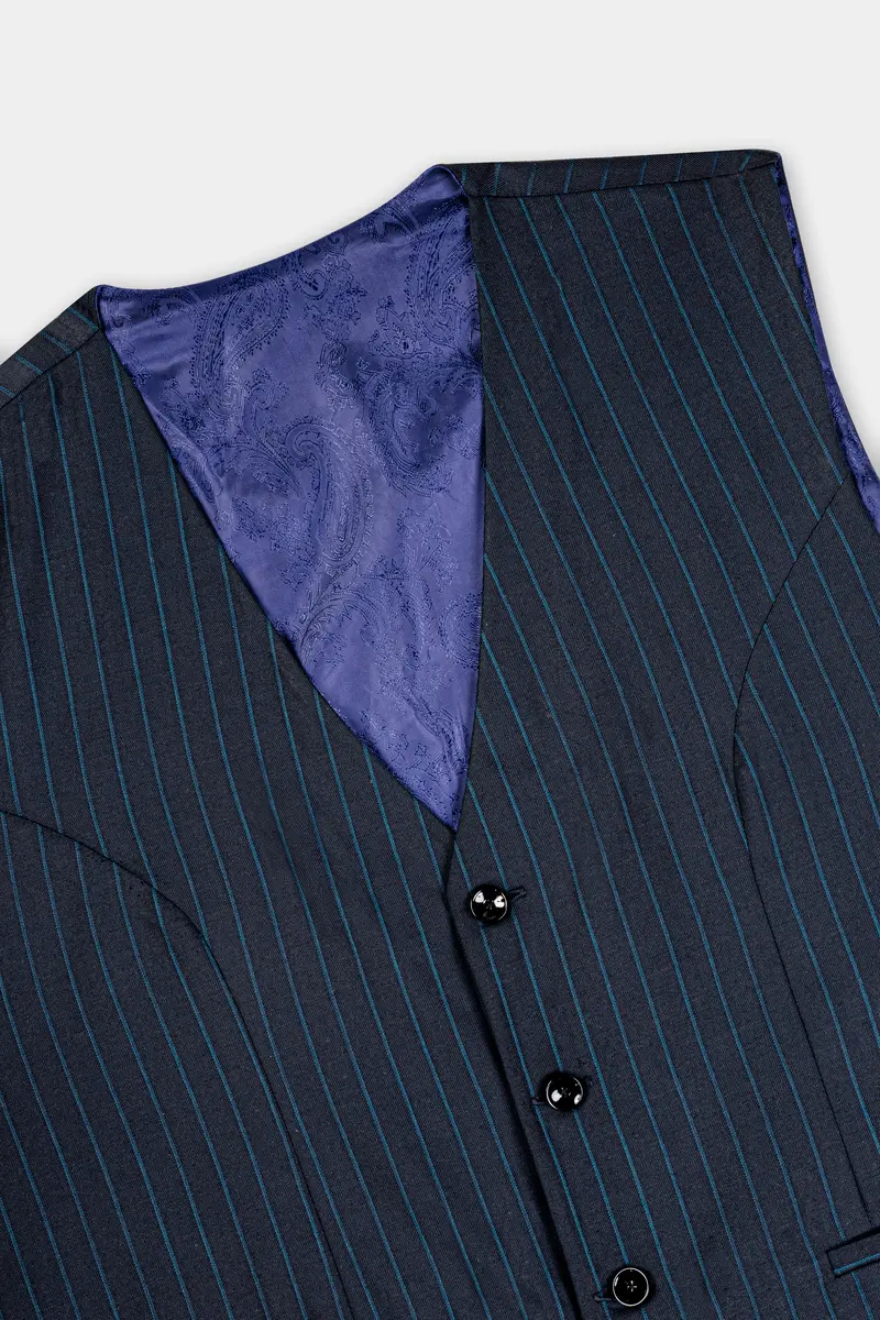 Firefly Blue Striped Wool Rich Waistcoat 4