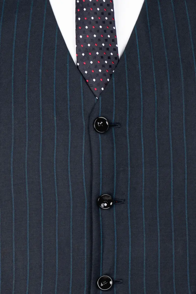 Firefly Blue Striped Wool Rich Waistcoat 5
