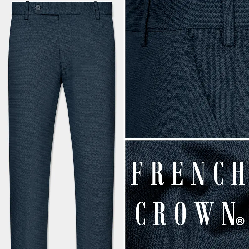 Firefly Blue Textured Premium Cotton Chinos Pant 1