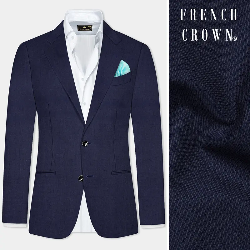Firefly Blue Textured Wool Blend Single Breasted Blazer 1