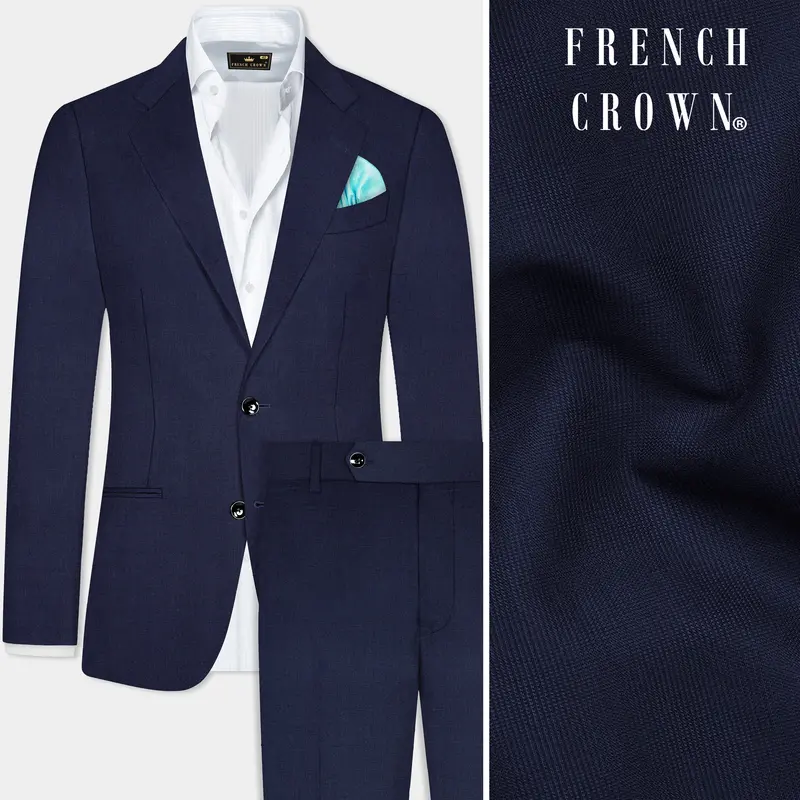 Firefly Blue Textured Wool Blend Single Breasted Suit 1