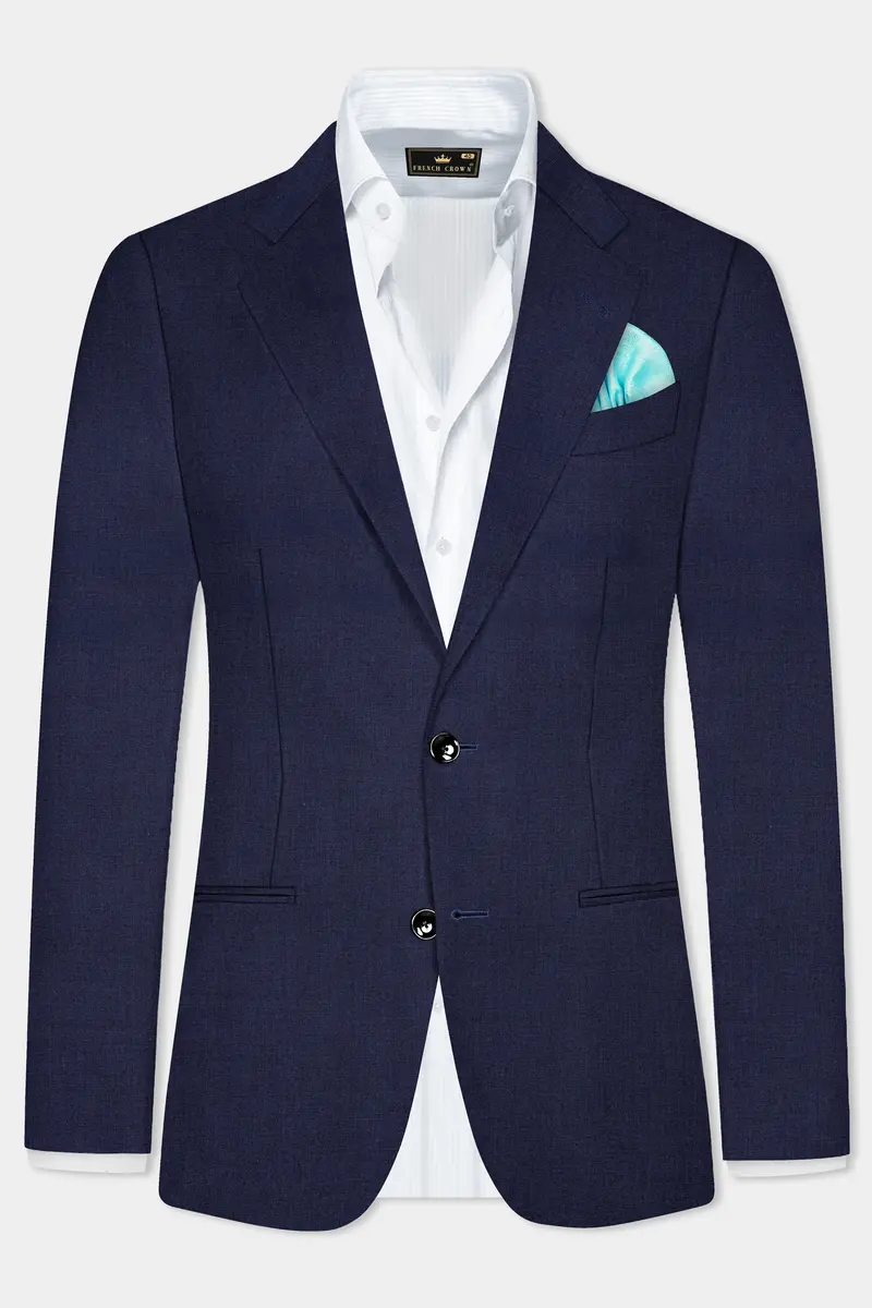 Firefly Blue Textured Wool Blend Single Breasted Suit 10