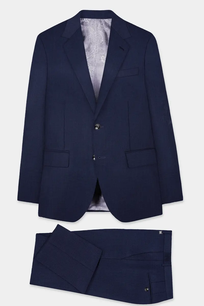 Firefly Blue Textured Wool Blend Single Breasted Suit 11