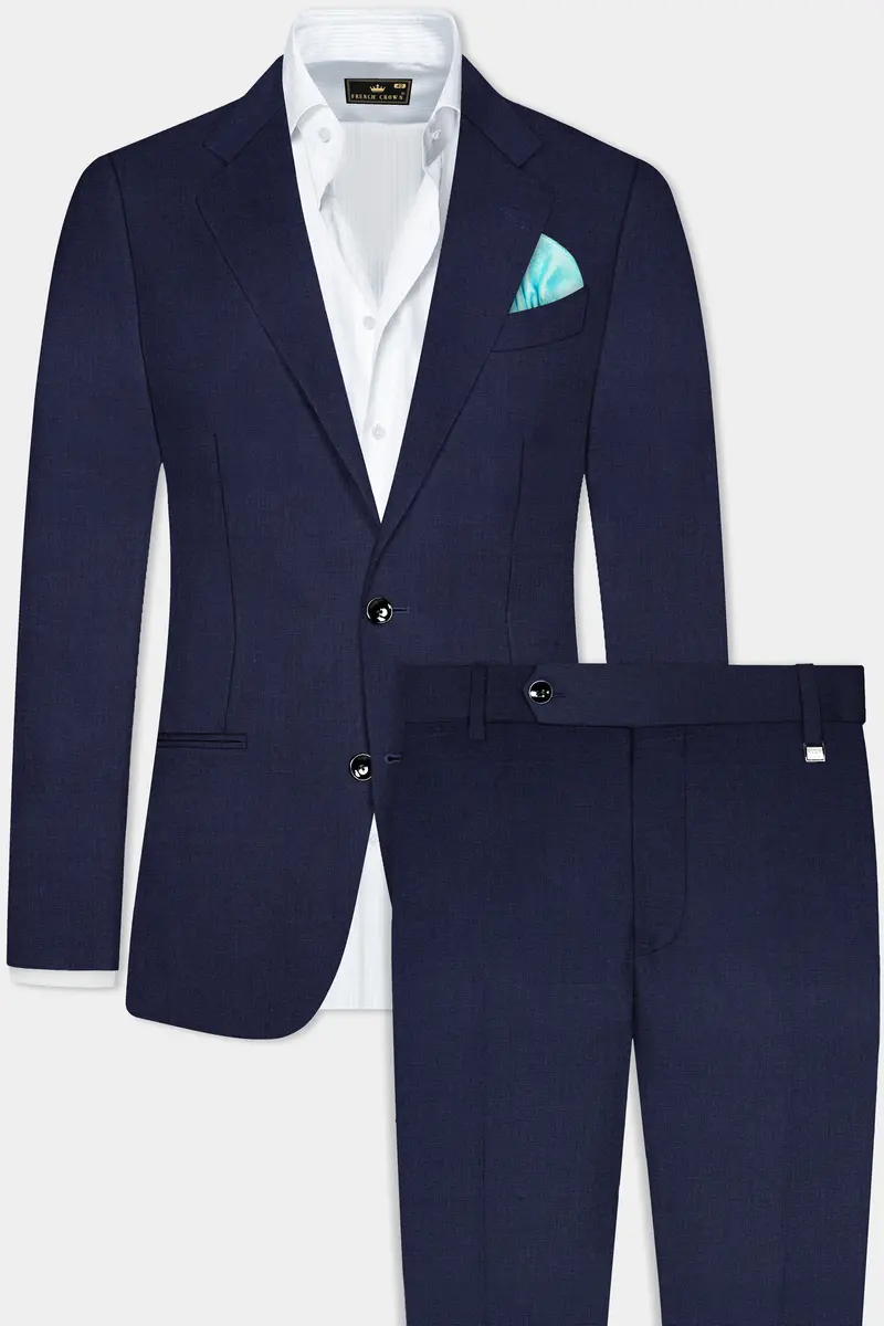 Firefly Blue Textured Wool Blend Single Breasted Suit 2