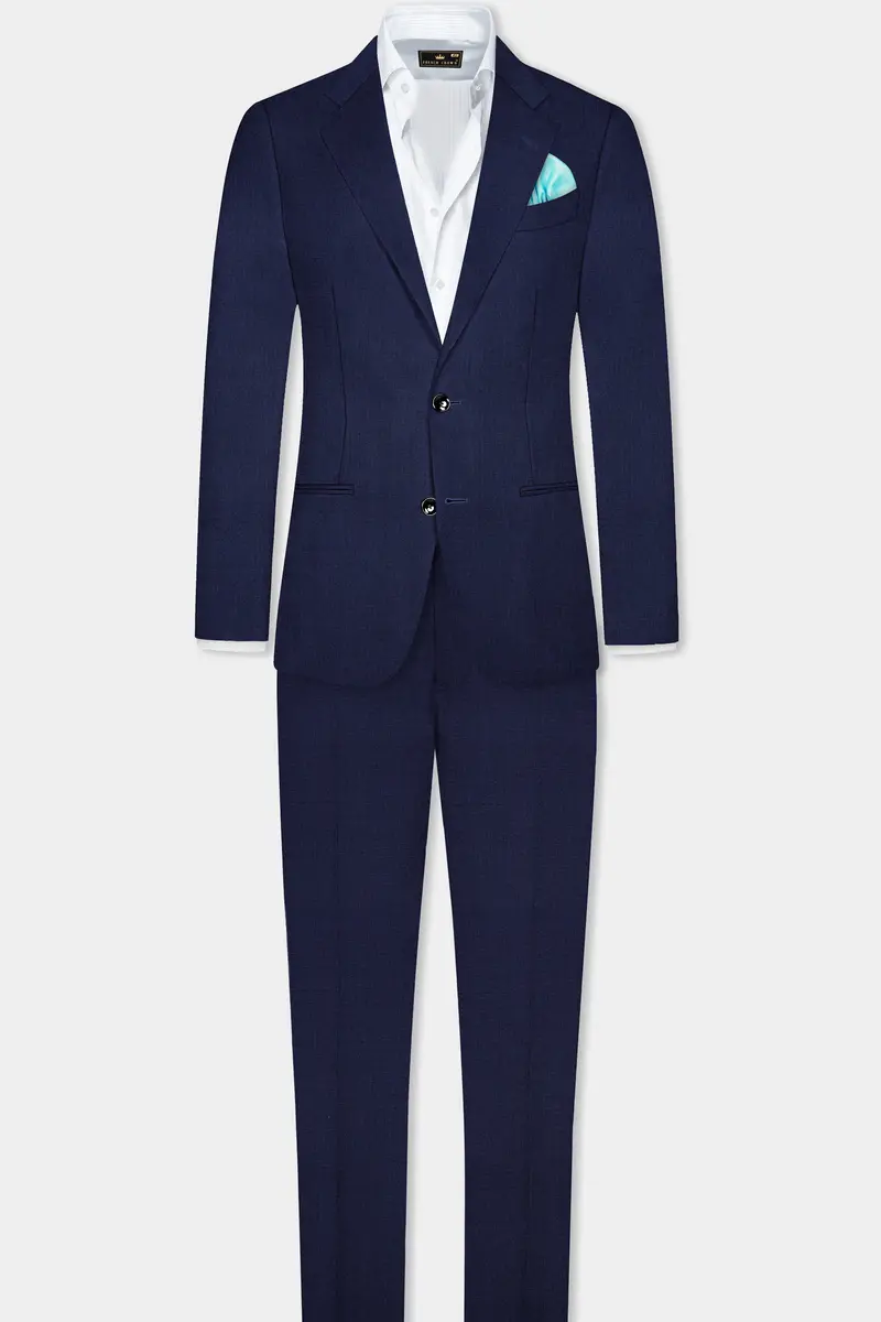 Firefly Blue Textured Wool Blend Single Breasted Suit 4