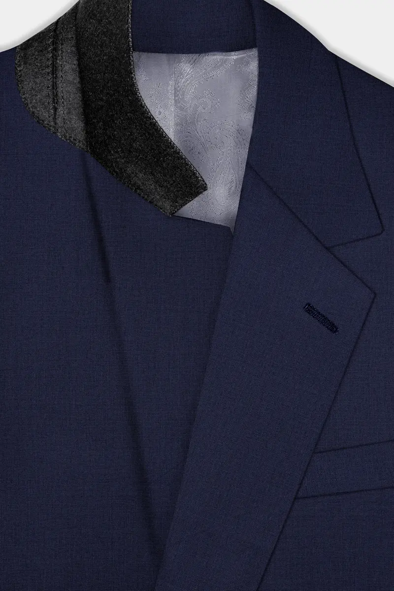 Firefly Blue Textured Wool Blend Single Breasted Suit 5