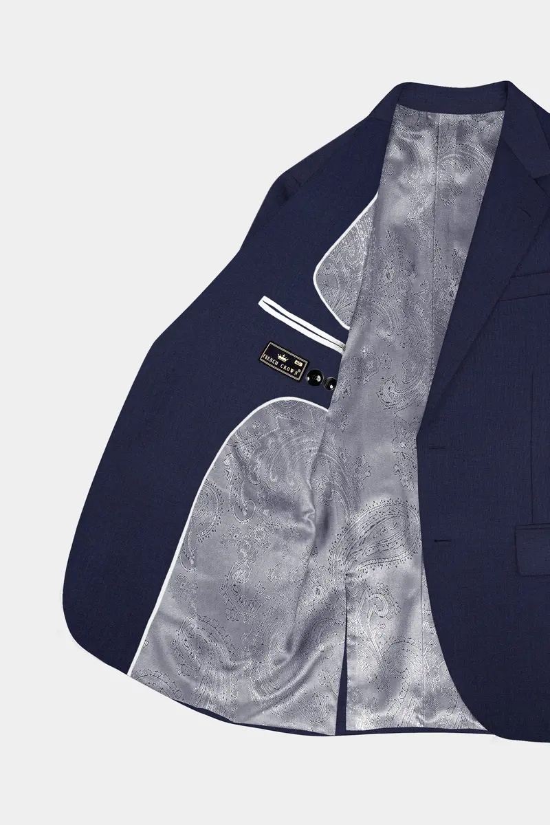 Firefly Blue Textured Wool Blend Single Breasted Suit 6