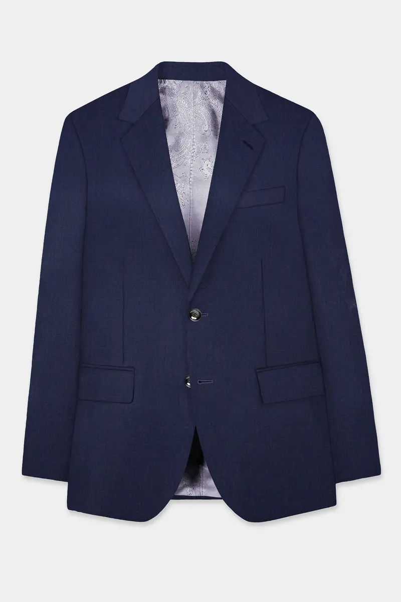 Firefly Blue Textured Wool Blend Single Breasted Suit 8