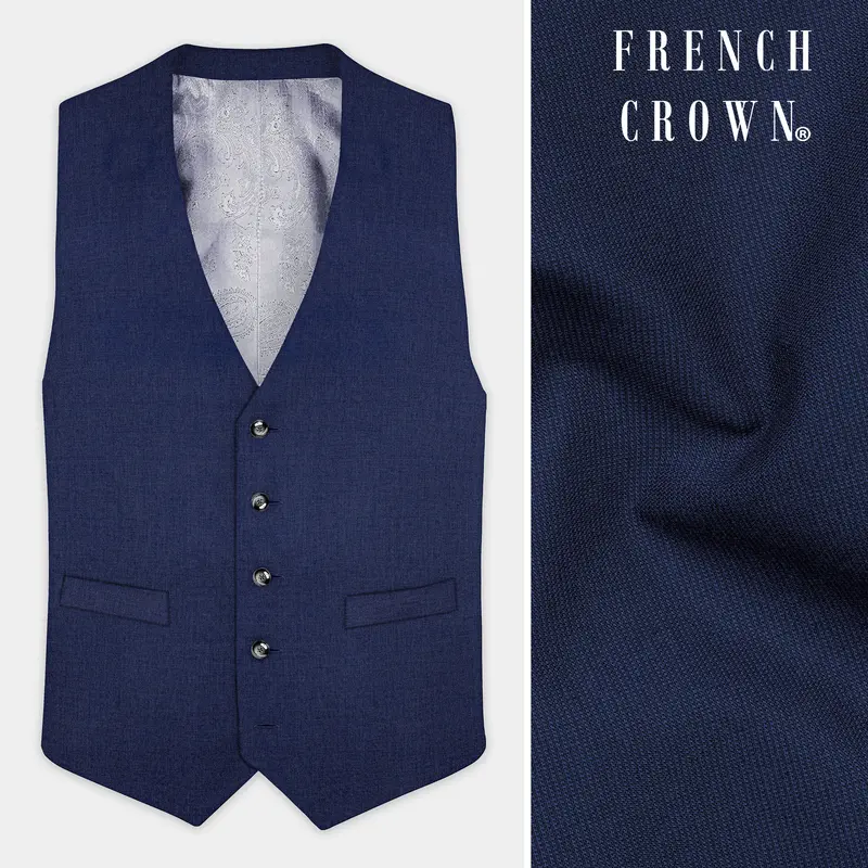 Firefly Blue Textured Wool Blend Waistcoat 1