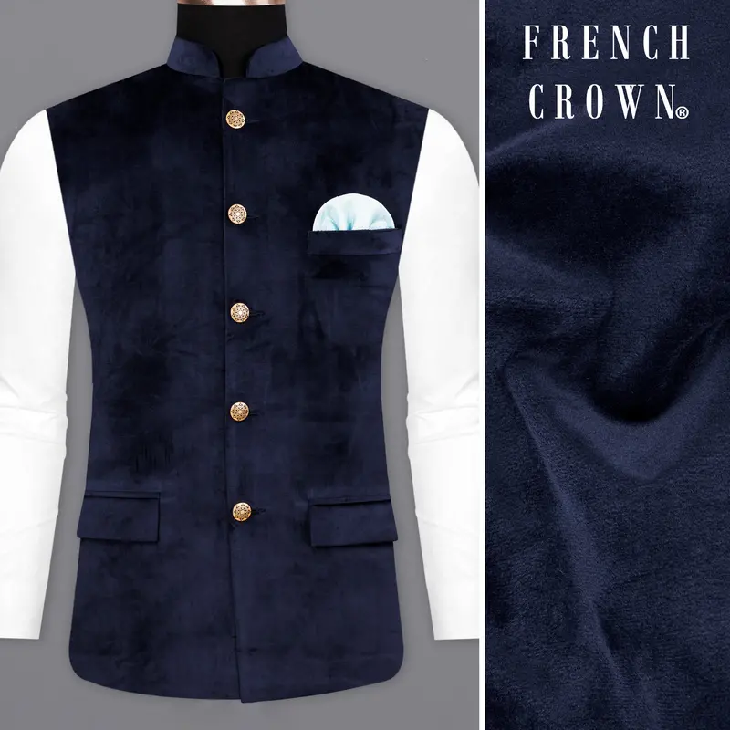 Firefly Blue Velvet Designer Nehru Jacket 1