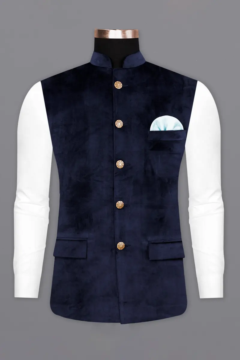 Firefly Blue Velvet Designer Nehru Jacket 2
