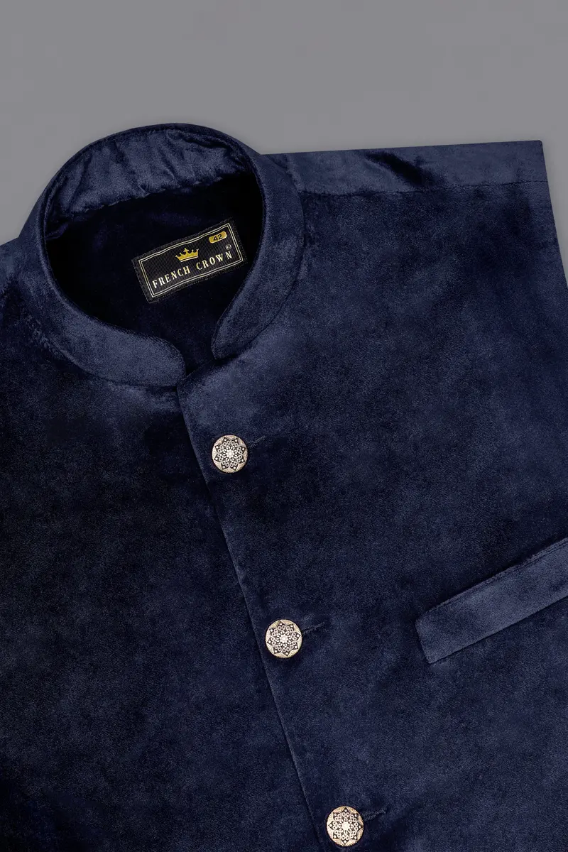 Firefly Blue Velvet Designer Nehru Jacket 4