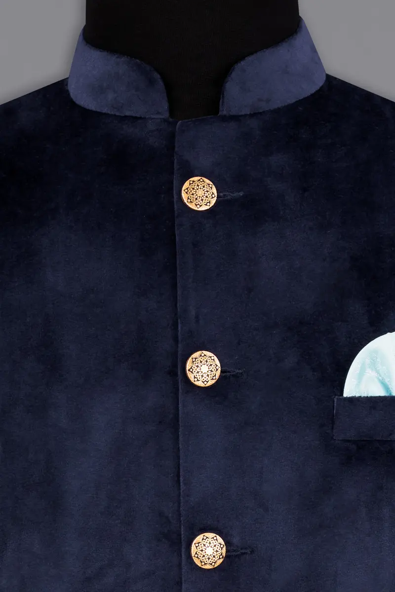 Firefly Blue Velvet Designer Nehru Jacket 5