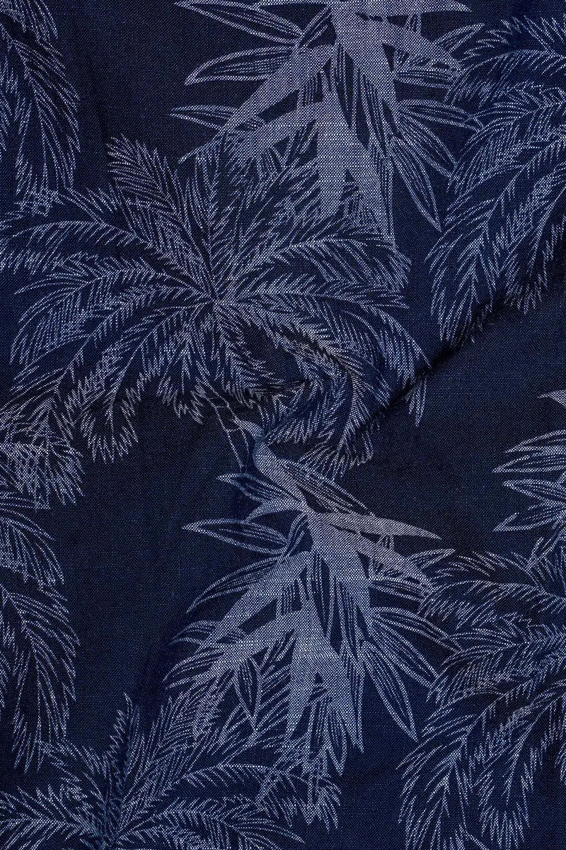 Firefly Blue With Amethyst Gray Leaves Chambray Shirt 3