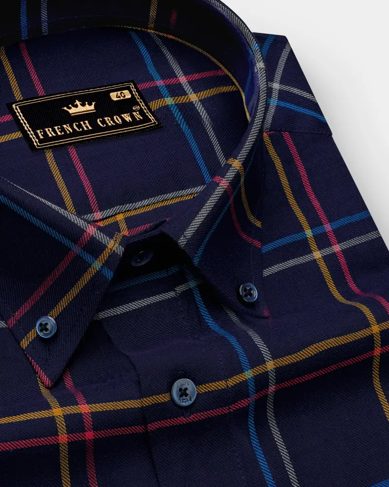 Firefly Blue With Dixie Yellow And Carmine Red Twill Windowpane Premium Cotton Shirt 1