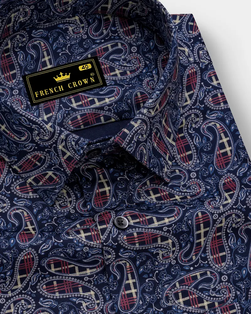 Firefly Blue With Multicolour Paisley Printed Super Soft Premium Cotton Shirt 1