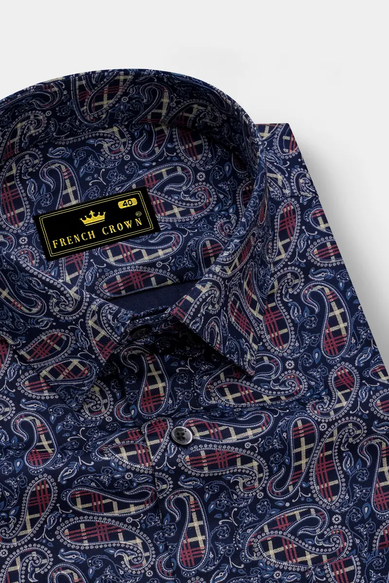 Firefly Blue With Multicolour Paisley Printed Super Soft Premium Cotton Shirt 2