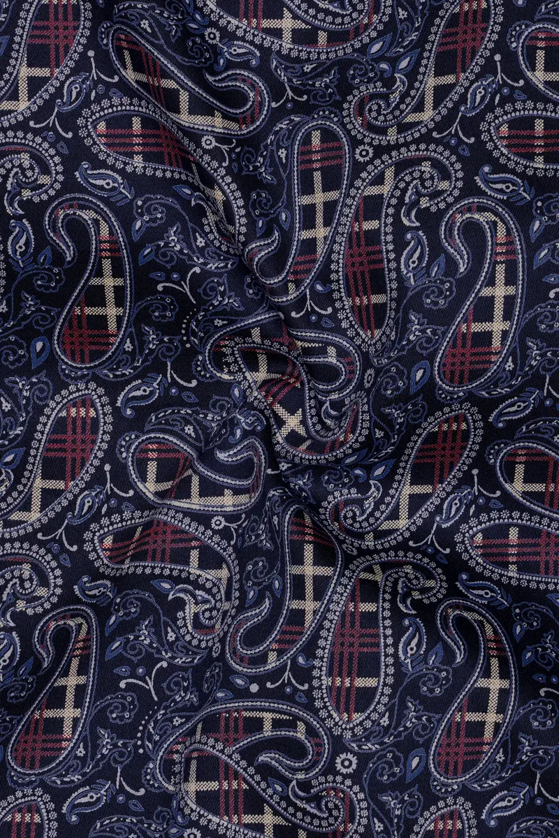 Firefly Blue With Multicolour Paisley Printed Super Soft Premium Cotton Shirt 3