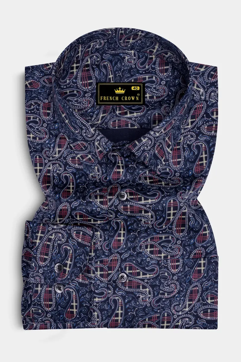Firefly Blue With Multicolour Paisley Printed Super Soft Premium Cotton Shirt 4