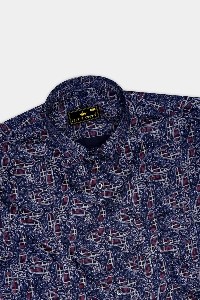Firefly Blue With Multicolour Paisley Printed Super Soft Premium Cotton Shirt 5