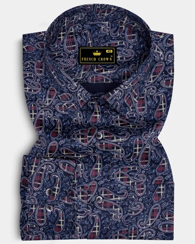 Firefly Blue With Multicolour Paisley Printed Super Soft Premium Cotton Shirt 6