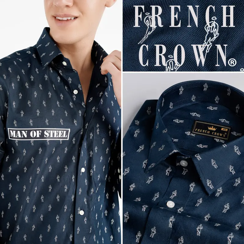 Firefly Port Blue Printed Royal Oxford Designer Shirt 1