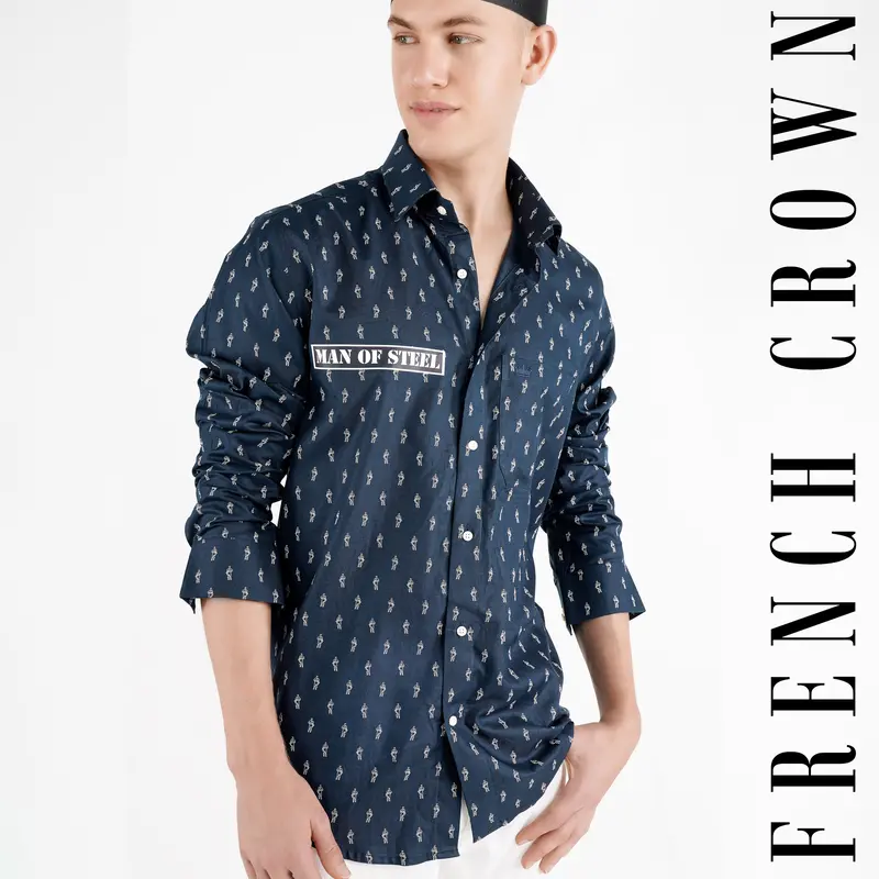 Firefly Port Blue Printed Royal Oxford Designer Shirt 10