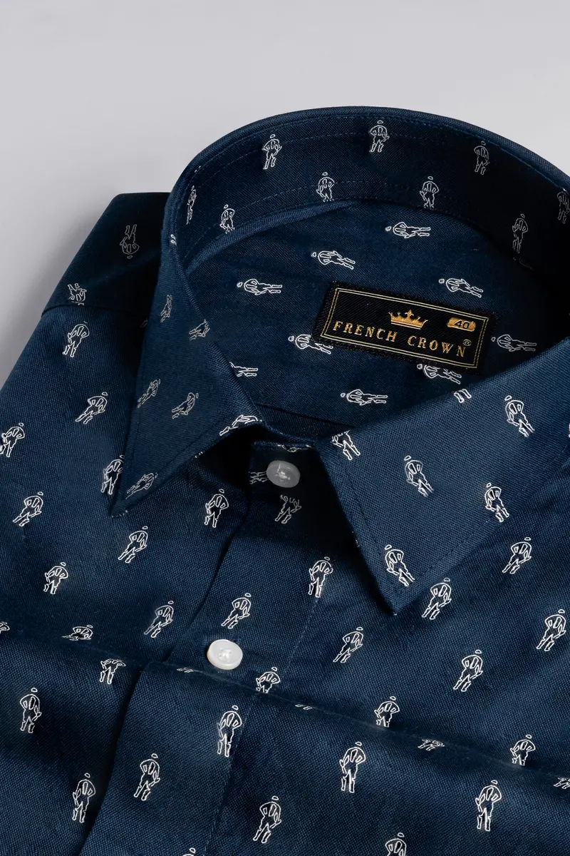 Firefly Port Blue Printed Royal Oxford Designer Shirt 4