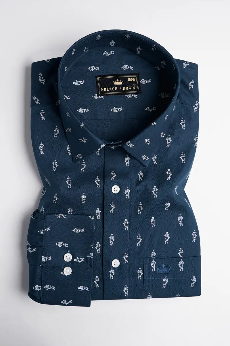 Firefly Port Blue Printed Royal Oxford Designer Shirt 5