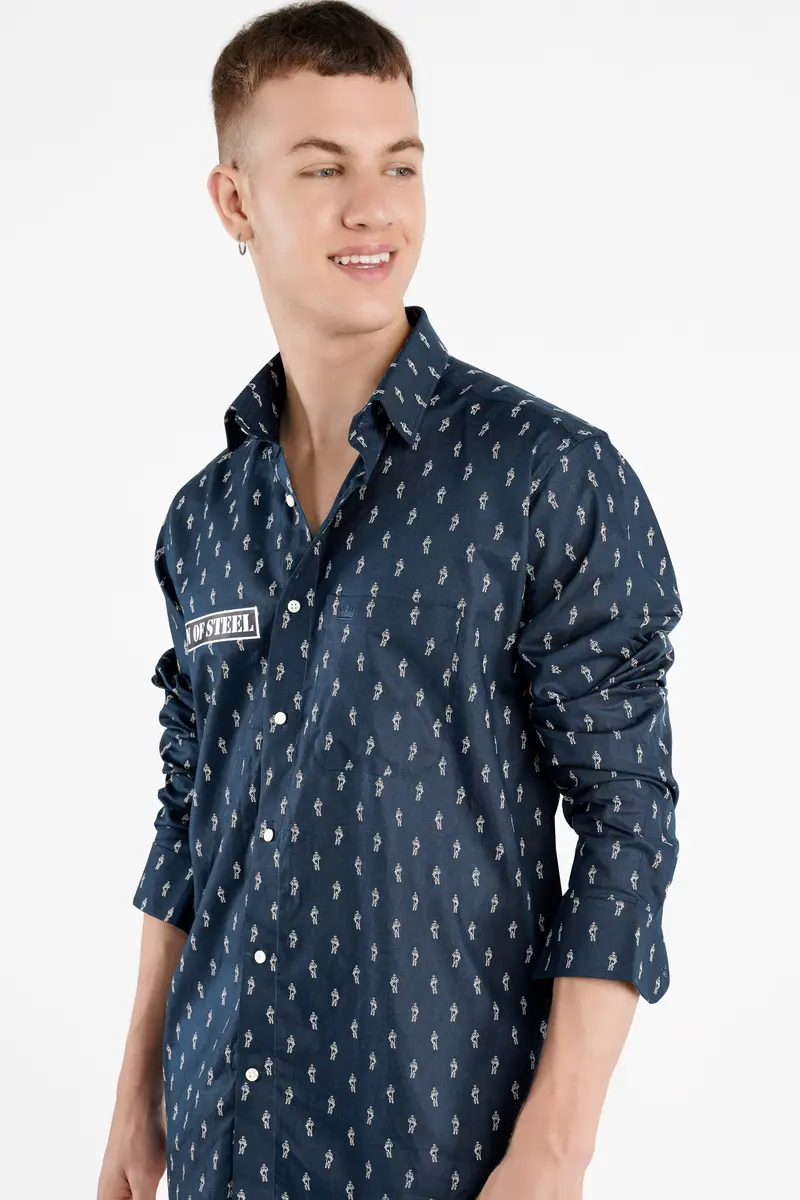 Firefly Port Blue Printed Royal Oxford Designer Shirt 6