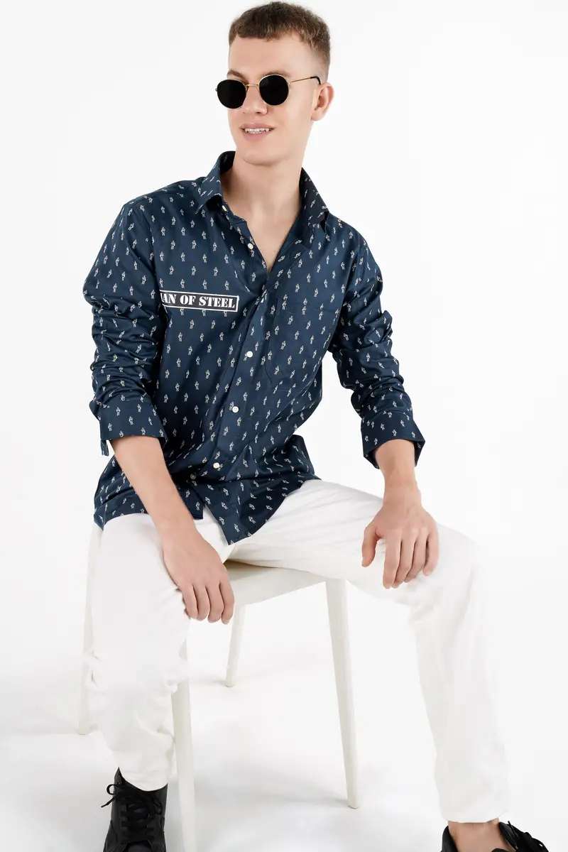 Firefly Port Blue Printed Royal Oxford Designer Shirt 7
