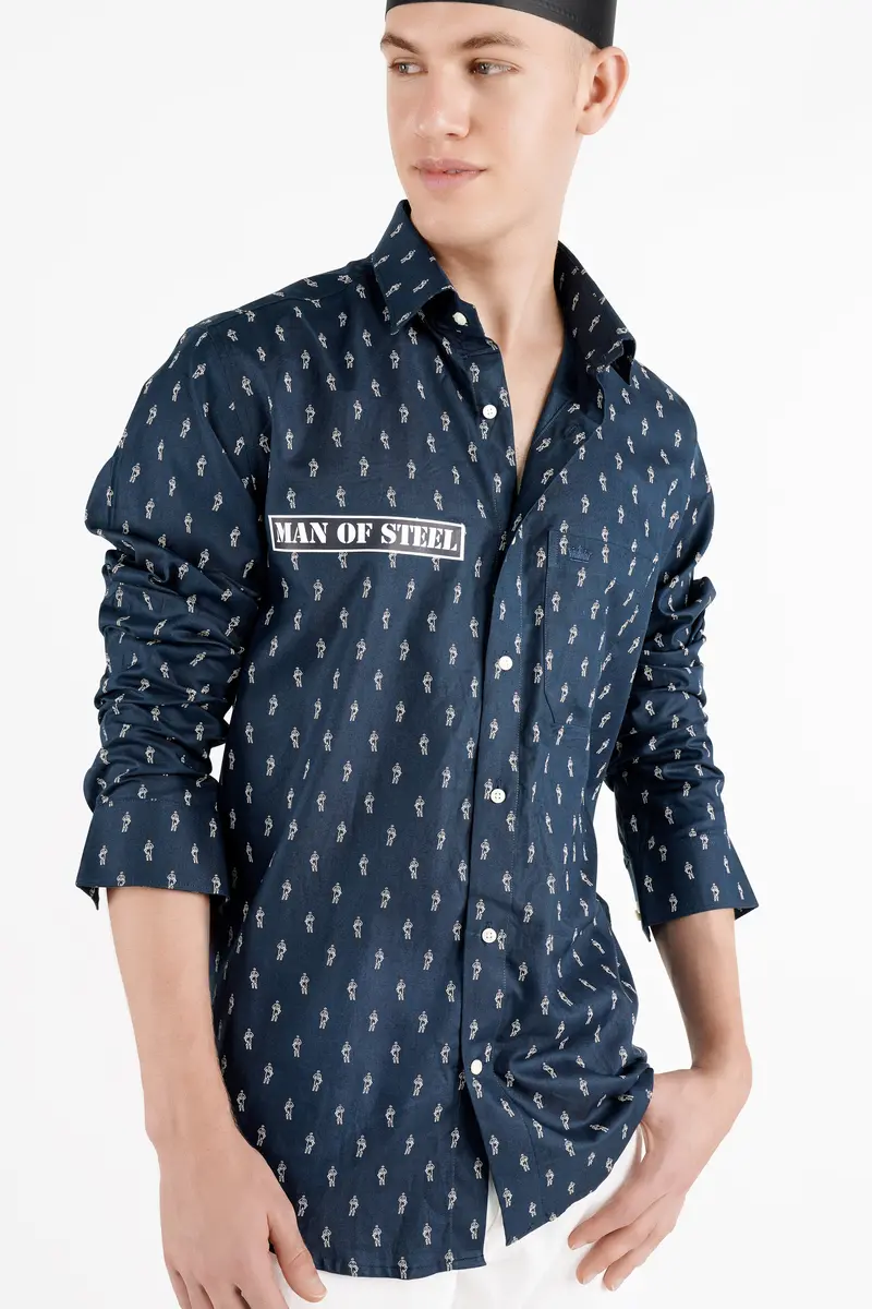 Firefly Port Blue Printed Royal Oxford Designer Shirt 8