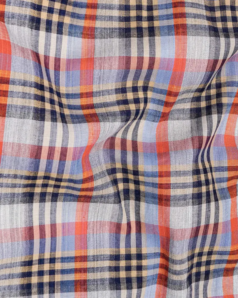 Flame Pea Red And Mirage Blue Plaid Chambray Premium Cotton Shirt 2