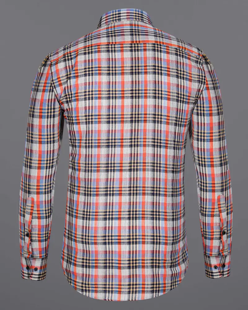 Flame Pea Red And Mirage Blue Plaid Chambray Premium Cotton Shirt 6