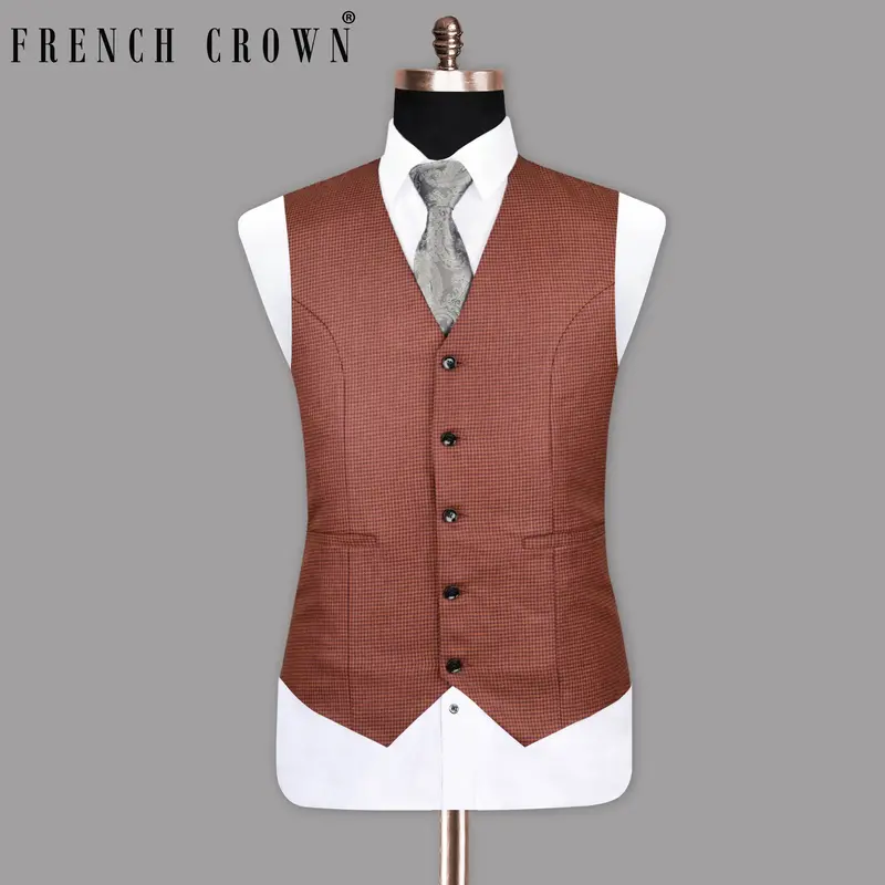 Flame Pea With Purple Houndstooth Textured Waistcoat 1