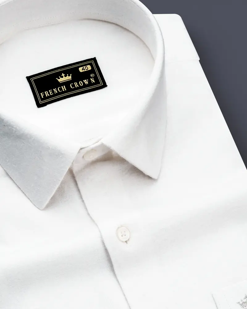 Flanvero-Bright White Heavyweight Flannel Premium Cotton Semi Formal Shirt 1
