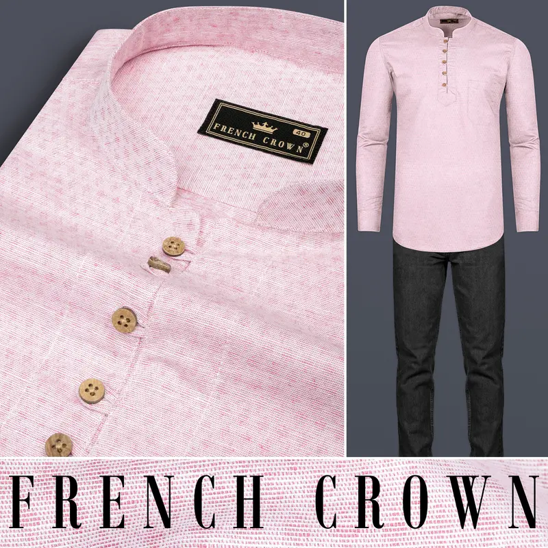 Flare Pink Dobby Textured Premium Giza Cotton Kurta Shirt 10