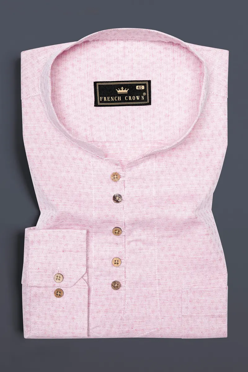 Flare Pink Dobby Textured Premium Giza Cotton Kurta Shirt 2