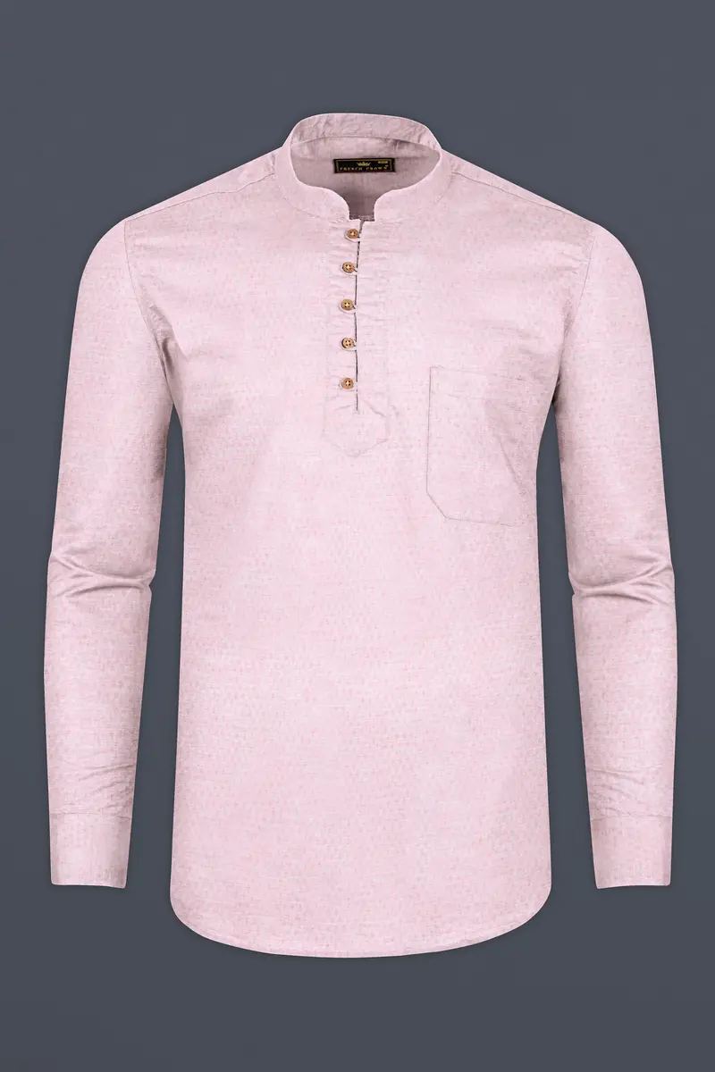 Flare Pink Dobby Textured Premium Giza Cotton Kurta Shirt 5