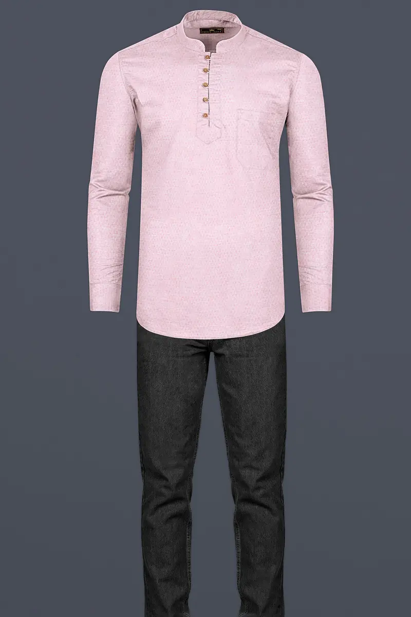 Flare Pink Dobby Textured Premium Giza Cotton Kurta Shirt 7