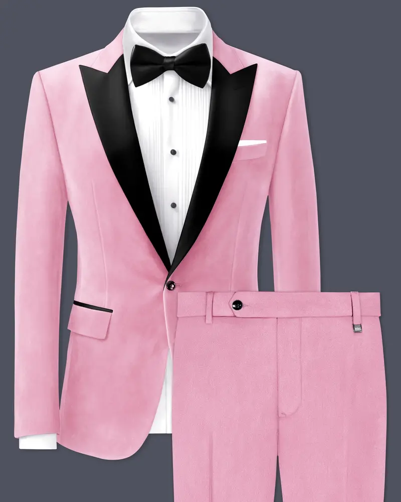 Fleurvel-Azalea Pink Velvet Peak Lapel Tuxedo Suit 1